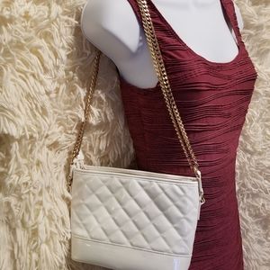 Forever 21 White Quilted Purse w/ Gold Metal Strap